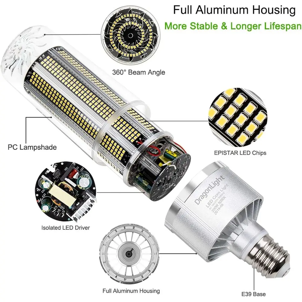 240W High Bay LED Light Bulb, 1000W MH/HID/HPS Replacement, E39 Base, 5000K Daylight, 32,400LM