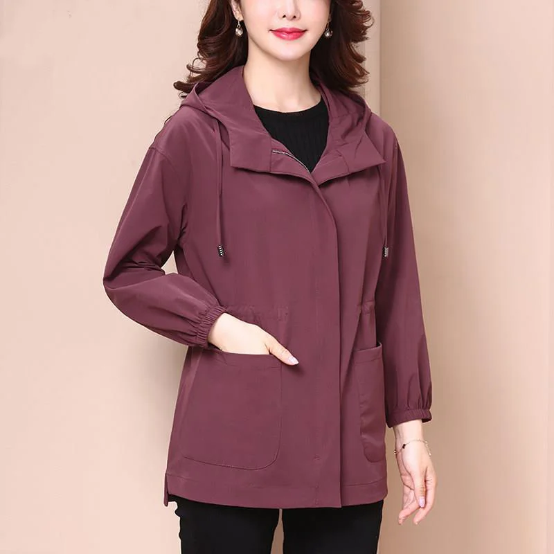 

Brown Trench Women'S Fashionable Raincoat Turn Down Gathered Turn-Down Decoration Large Wrinkled Gradient Early Elastic Fiber