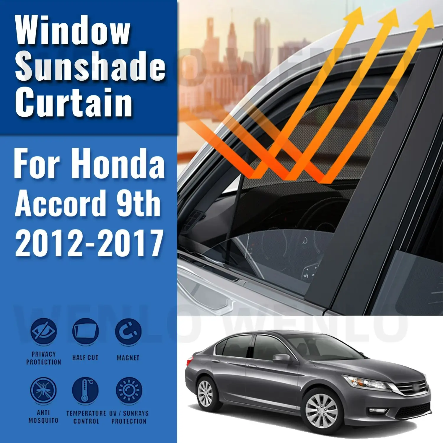 

Для Honda Accord 9 2013 2014 2015 2016 2017 Магнитный автомобильный солнцезащитный козырек Переднее лобовое стекло Рамка Занавеска Заднее боковое окно Солнцезащитные козырьки