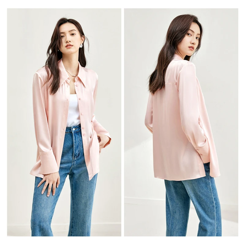 SENTUBILA 여성 우아한 셔츠 & 블라우스 2025 봄 오피스 레이디스 긴팔 탑 버튼 다운 릴랙스 핏 셔츠 M43C57999X