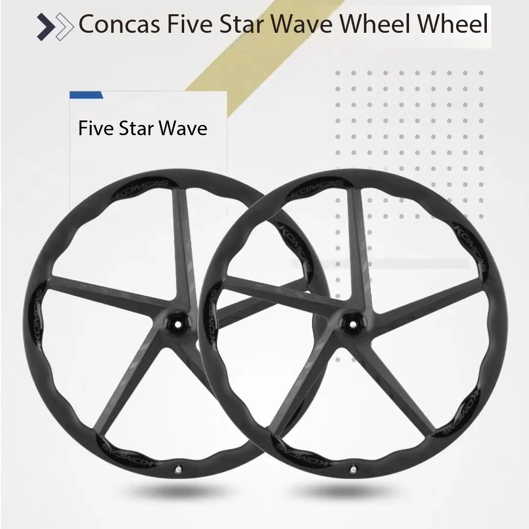 KOMCAS Five Star Wave Carbon Fiber Wheelset 700c Road Carbon Wheelset Low Resistance 40 mm 5 Spokes Super Light Center Lock