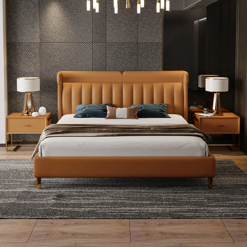 

Light Luxury Leather Bed Modern Simple Double Bed Italian Minimalist Bedroom Comfortable Sleeping Muebles Lounge Suite Furniture