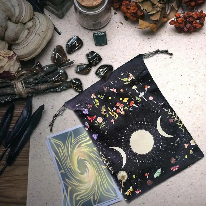 Velvet Tarot Oracle Cards Storage Bag Star Printed Tarot Pouch Rune Dice Crystal Jewelry Bag Multiple Use Pouch for Home Storage