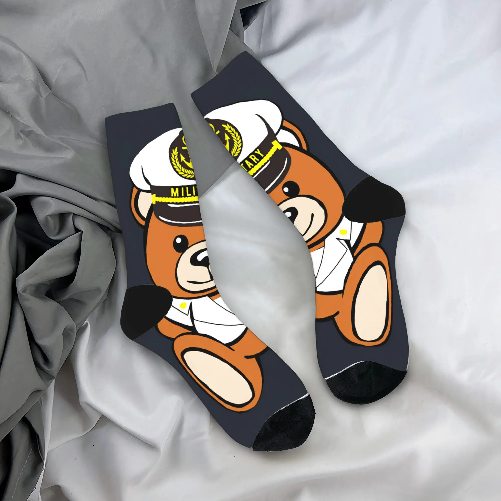 

Teddy Bear Playing Badminton Print Socks Novelty Stockings Spring Anti Sweat Adults Men Socks Medium Soft Pattern Cycling Socks