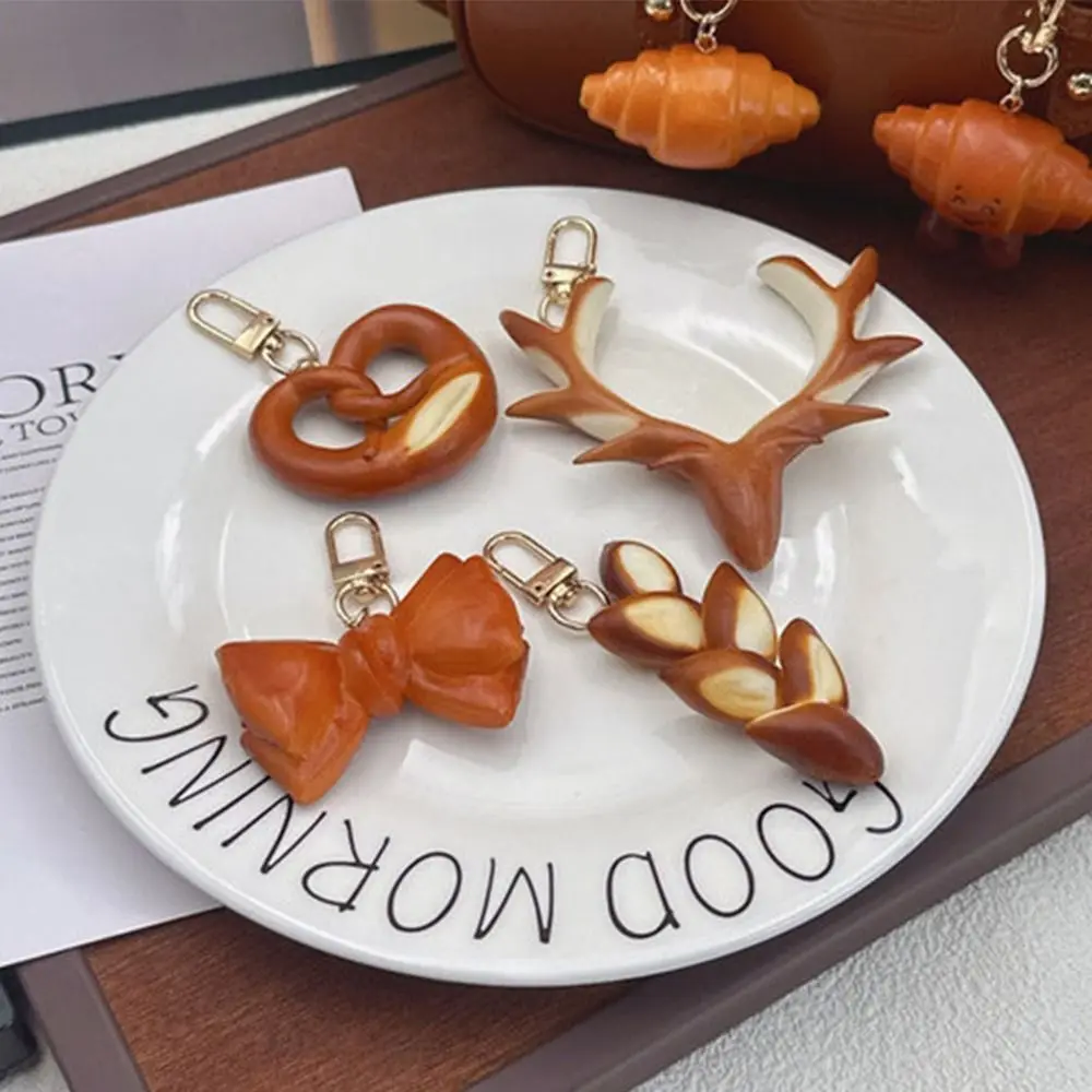 PVC Simulated Food Keychain Alkaline Water Hand Croissant Model Bag Pendant Handmade Simulated Food Croissant Keychain