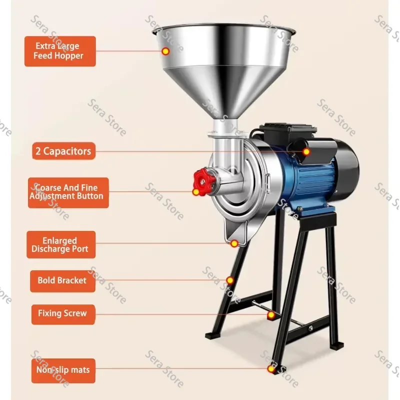 Household Dry Wet Small Corn Grinder Multi‑Purpose Animal Feed Crusher Equipped with Stainless Steel Blades Grain Processing