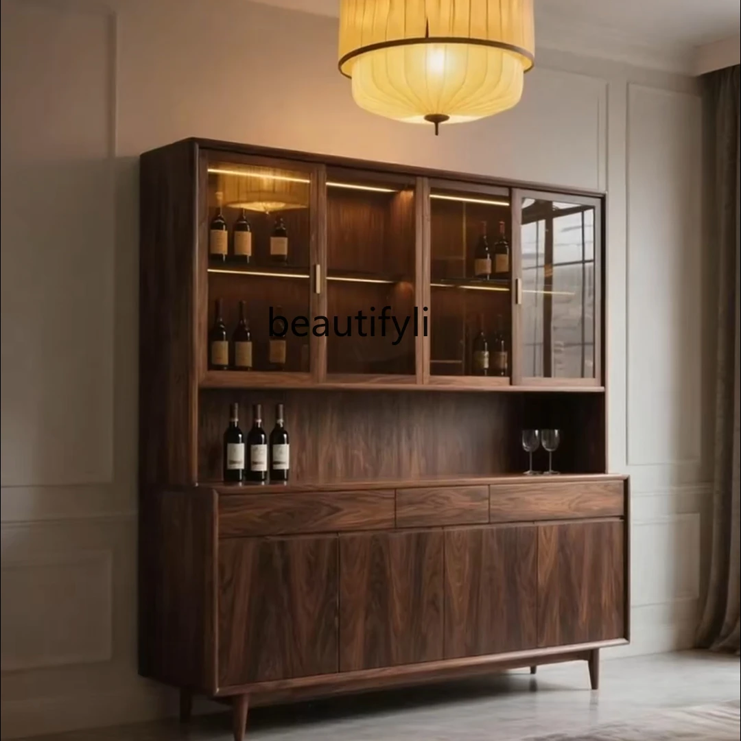 

New Chinese Style Sideboard Black Walnut Wine Cabinet Kitchen Storage Home Wall-Mounted Tea Cabinet