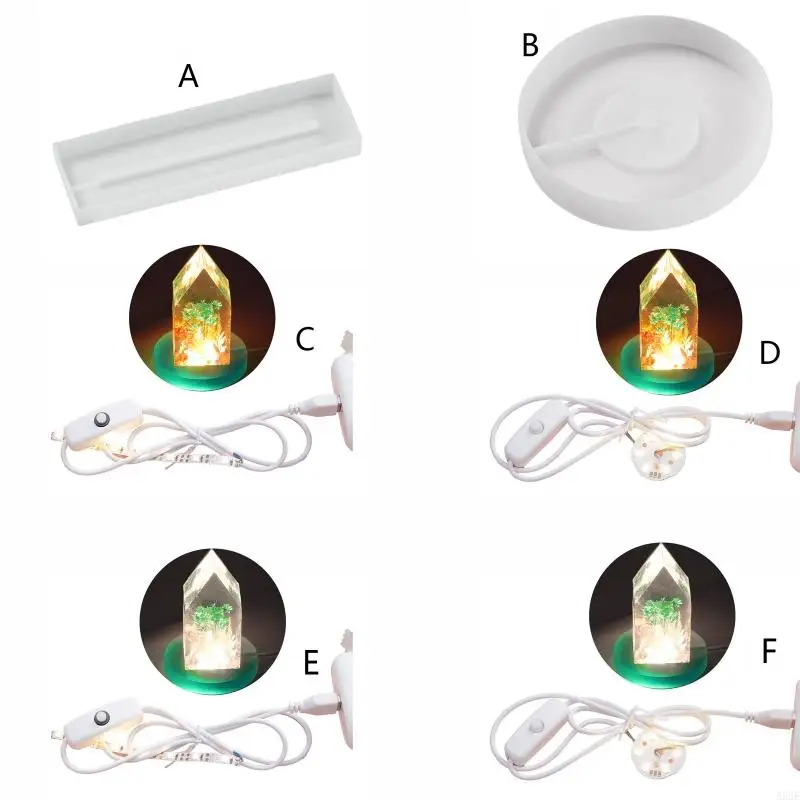 

A52E DIY Lamp Holder Crystal Epoxy Resin Mold Rectangle Round Bedside Lamp Night Light Silicone Mold Home Decoration