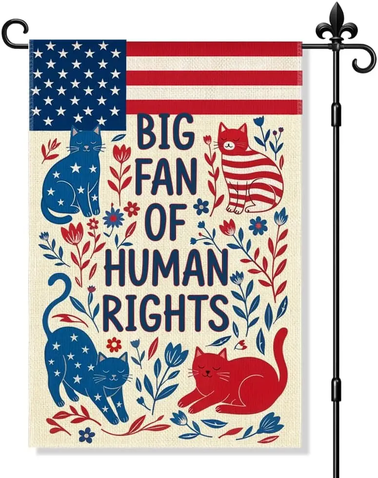 Big Fan Of Human Rights Garden Flag Double Sided Yard Outdoor Decoration 12x18 Inch, Funny Cat Social Justice Garden Flag, L MMZ