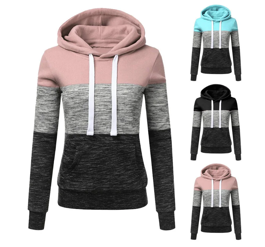 

Custom LOGO Women Patchwork Printed Hoodies Sweatshirts Casual Full Long Sleeve Knitted Pullover Tops Ladies Basic Chic Sweatshi