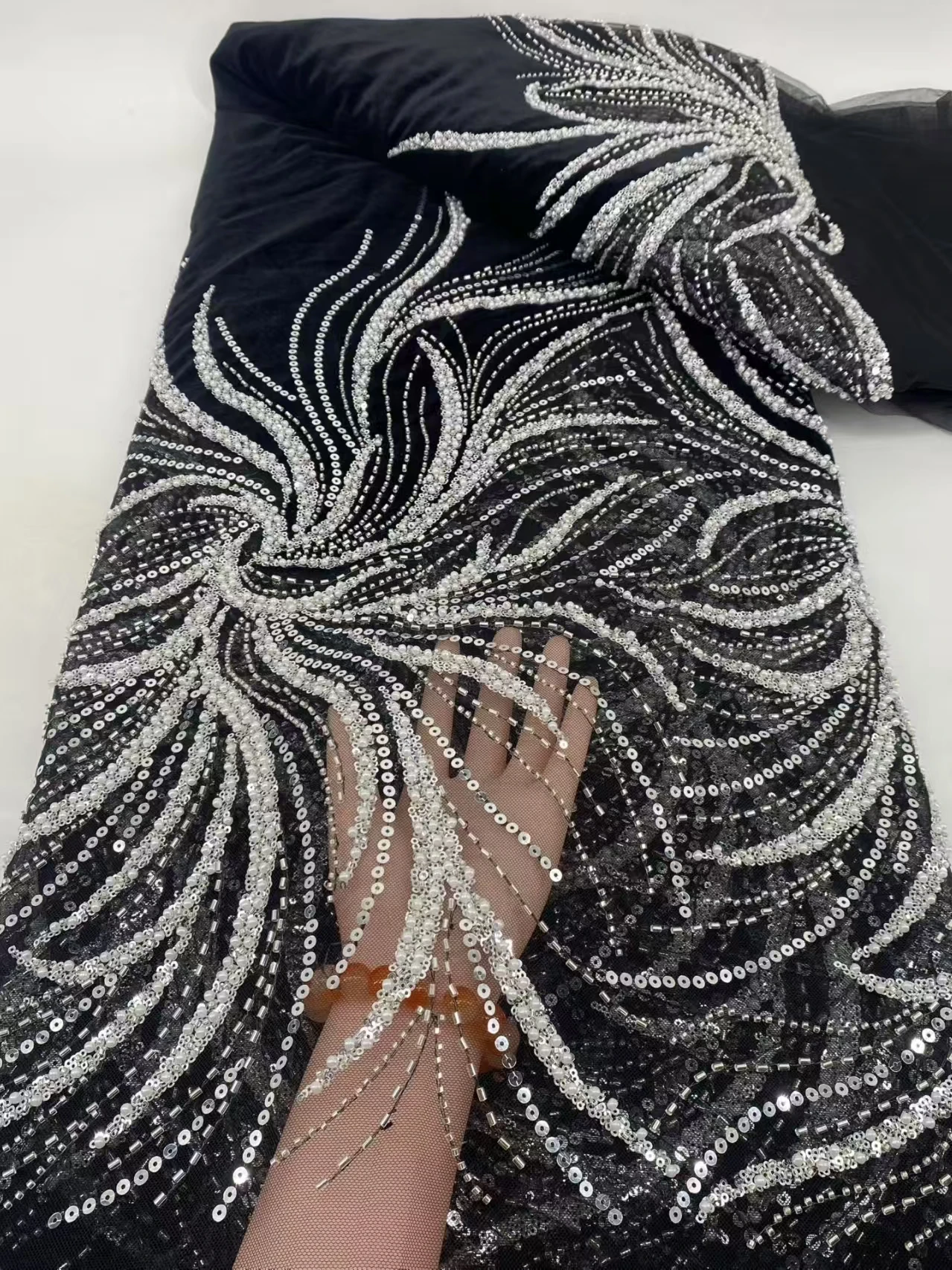 

2026 Luxery Multicolor Beads Embroidery ,Beads tube,Stones French Mesh Material for Gowns Elegant ,Evening Dresses ,Party