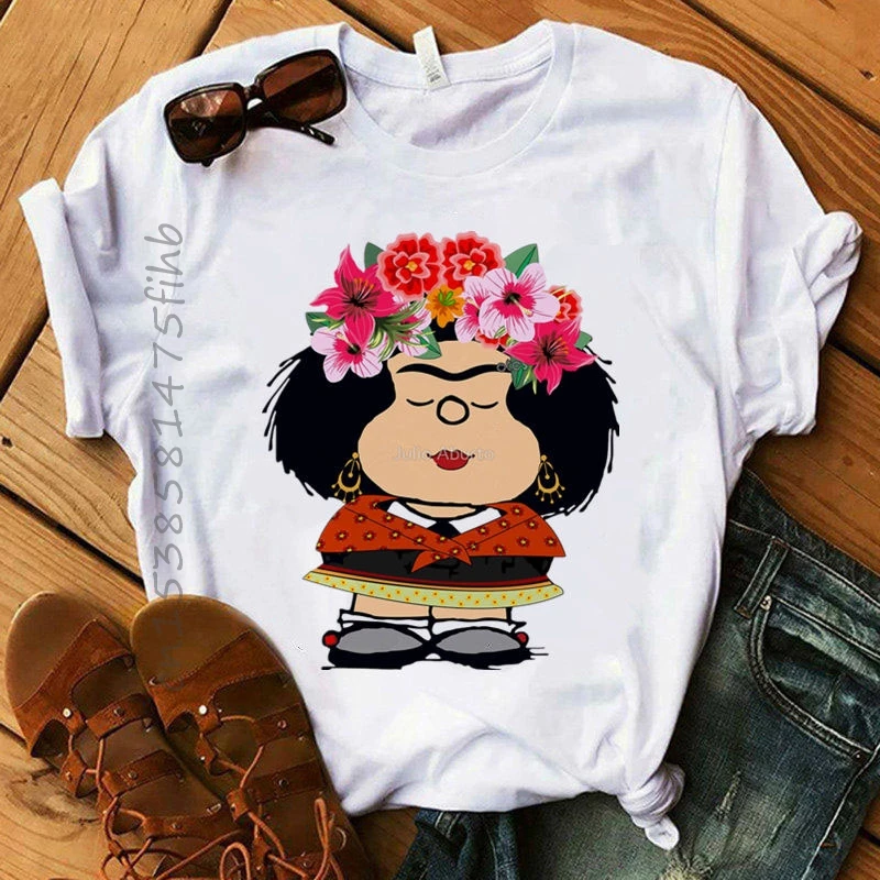 Soft Premium Mafalda T-Shirt Women Summer Harajuku Casual T-Shirts Streetwear O-Neck White Tops Tee 90s Top Tshirt Femme