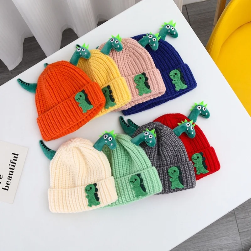 Cute Three-Dimensional Little Dinosaur Hat Children's Fashionable Knitted Hat Autumn And Winter Ear Protection Warm Woolen Hat