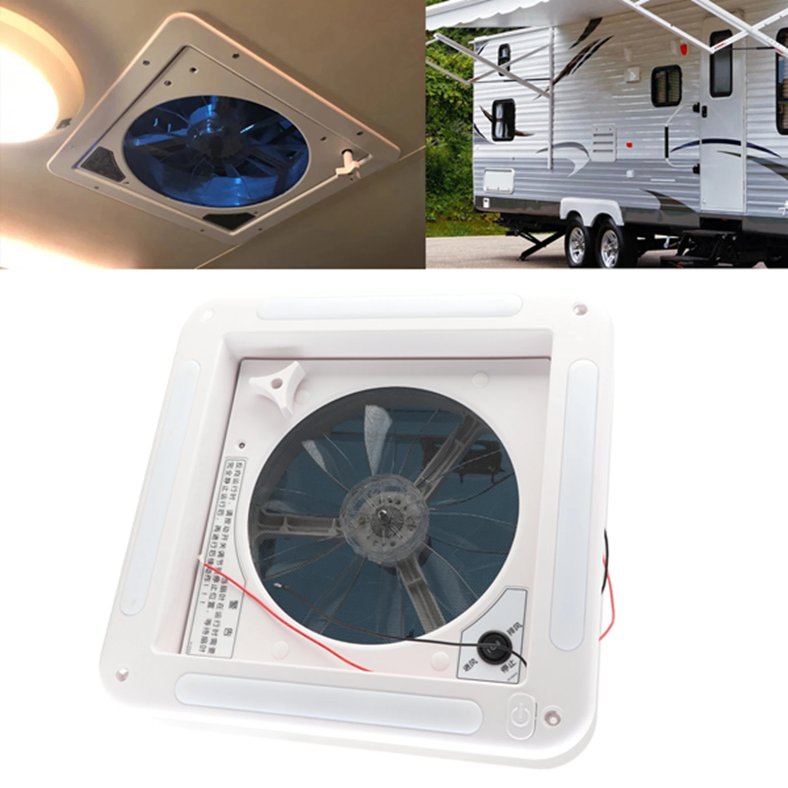 

12V Manual Control Vents Fan Ceiling 2‑Way Air Ventilation with LED Light for RV Bus 11 X 11in Ceiling Exhaust Fan