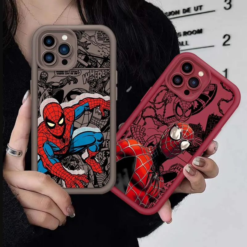 

Marvel Line Spider Man For Apple iPhone 16 15 14 13 12 11 Pro Max Plus Eye Ladder Soft TPU Silicone Cover