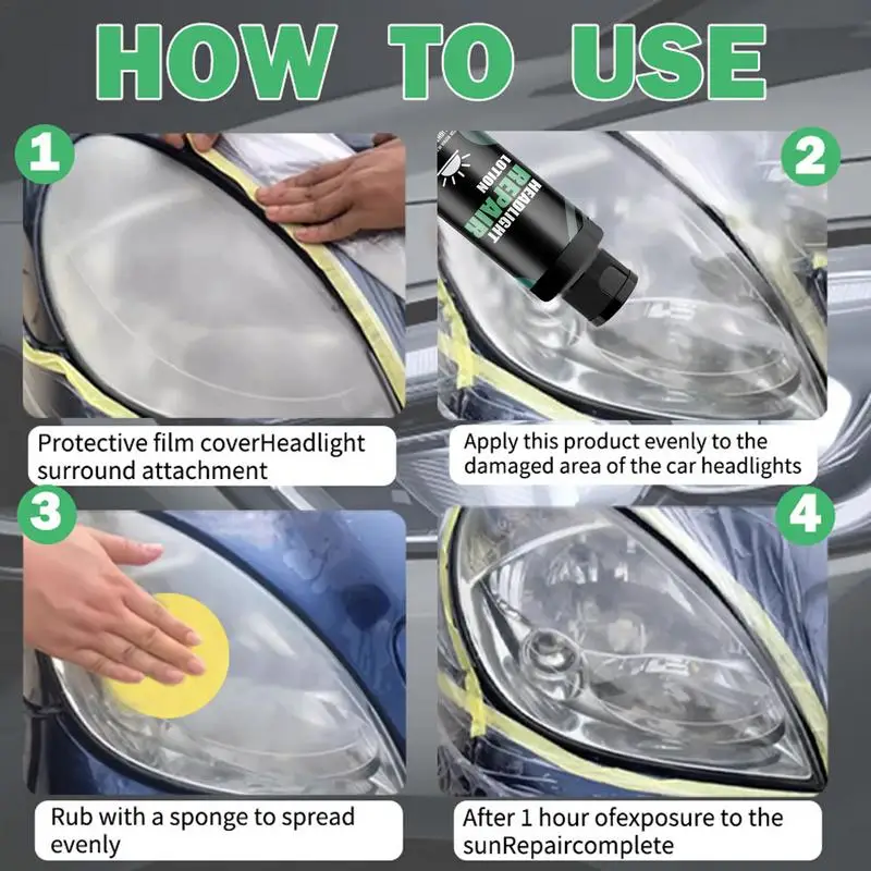 Leistungsstarke Reparaturflüssigkeit zur Wiederherstellung von Scheinwerferkratzern, 100 ml, automatische Scheinwerfer-Wiederherstellungsmasse zur Entfernung oxidierter Schichtvergilbung