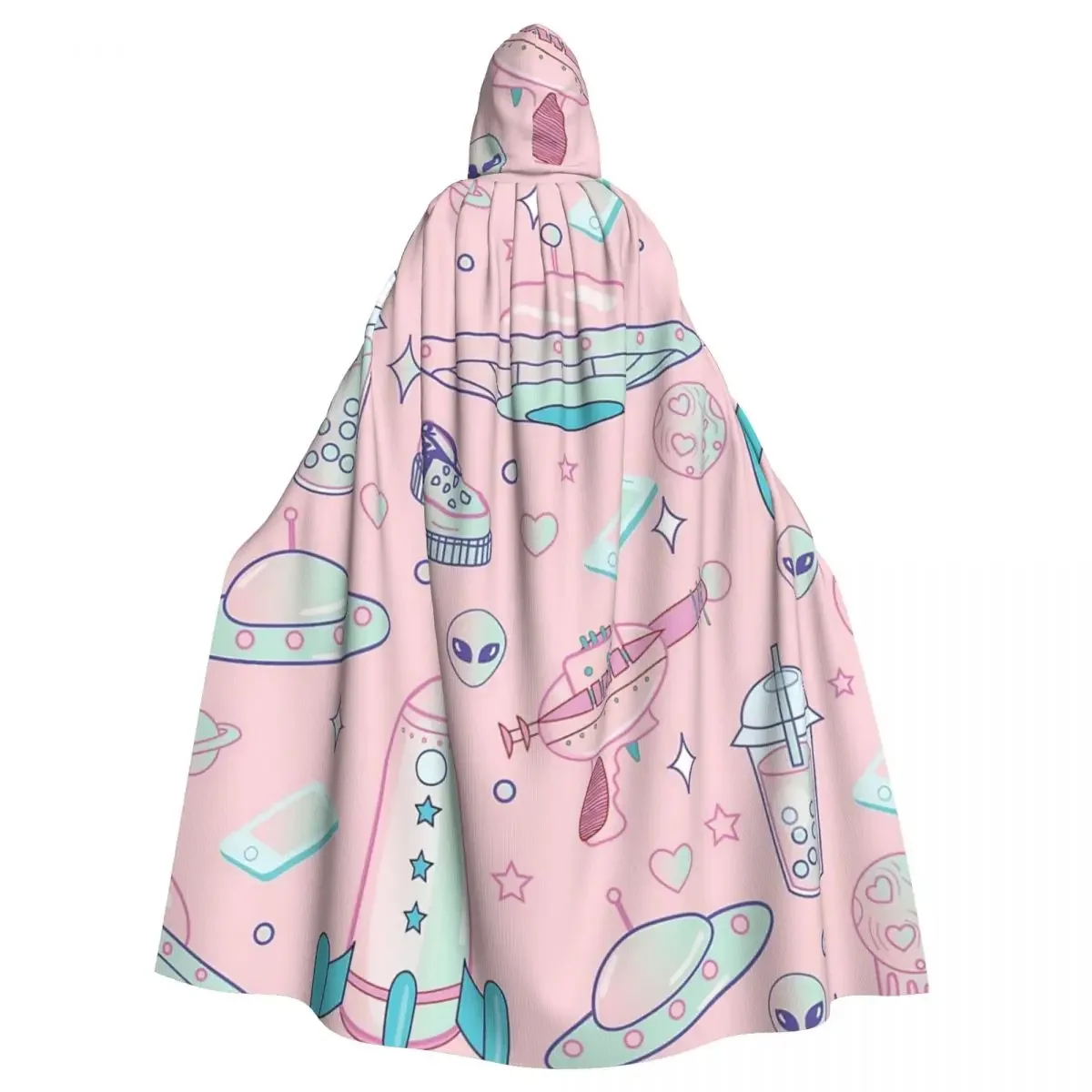 Galaxy Babe Pattern Hooded Cloak Halloween Party Cosplay Woman Men Adult Long Witchcraft Robe Hood