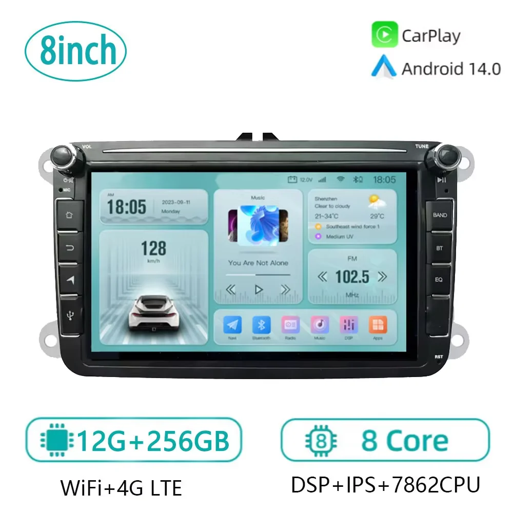 8 inch Car Radio For VW Volkswagen Skoda Octavia  Golf 5 6 Touran Passat B6 Polo Jetta Android 14 GPS Navigation Touch Screen