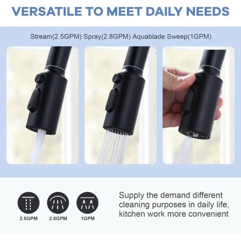 

Durable ABS Kitchen Faucet Spray Head Water Saving Dual Function Faucet Head Replacement Brushed Nickel 3 Function