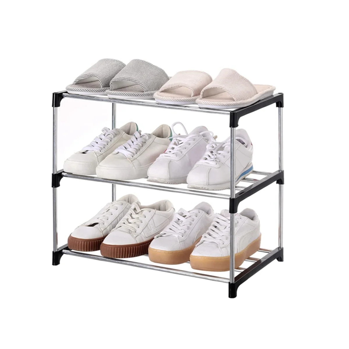 Stackable Small Shoe Rack, Entryway, Hallway and Closet Space Saving Storage and Organization (5-Tier, Black)