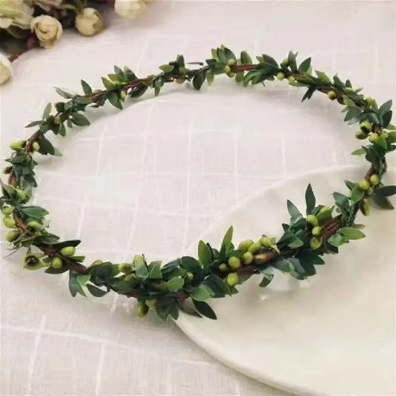 

Elegant Green Leaf Wreath Headband Mori Hair Hoop for Kids Tibetan Cultural Accessories