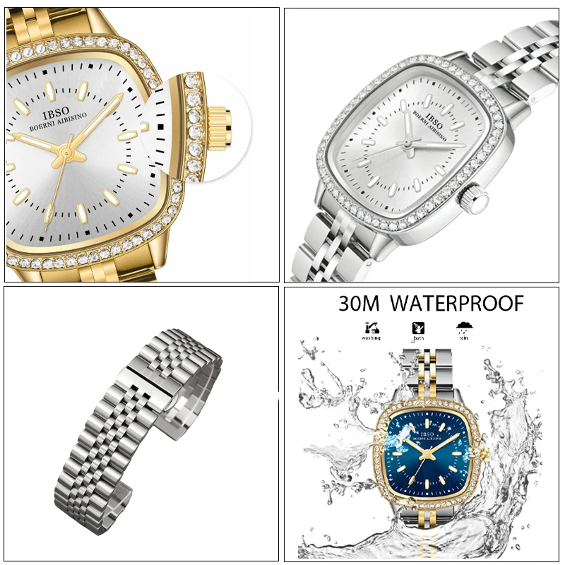 Reloj cuadrado de moda para mujer, reloj de mano de cuarzo Vintage resistente al agua de acero negro, reloj de pulsera Original exquisito para mujer dorado