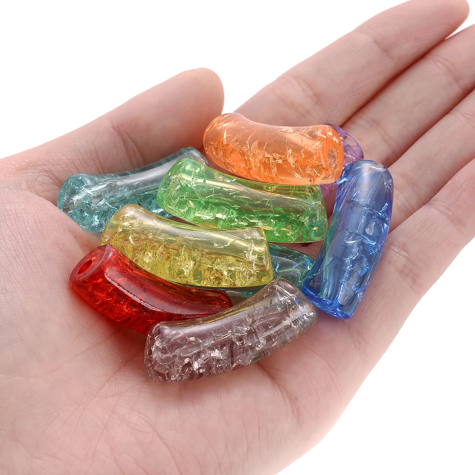 5/10pcs Mix Color Cracked Bent Pipe Beads Long Curved Tube Spacer Beads For Jewelry Making Bracelet Diy Phone Chain Beads