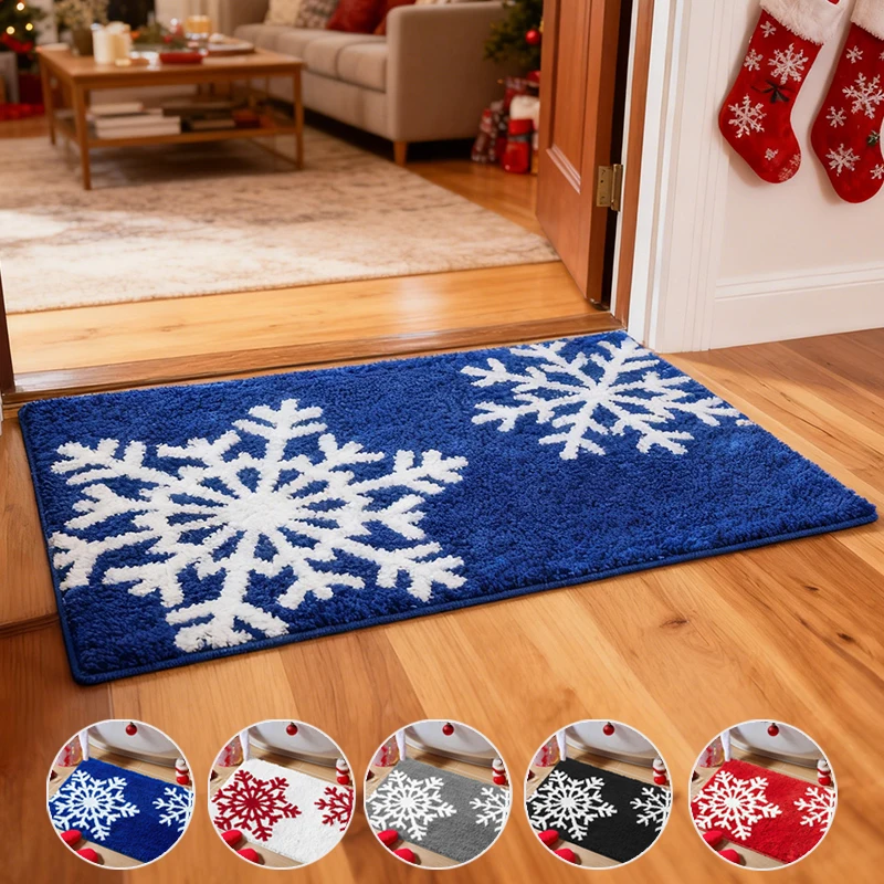 

1pc Non-Slip Soft Polyester Christmas Carpet/welcome Mat Red & Holiday Design,2025 Navidad Xmas Ornament New Year 2026 Anime Rug