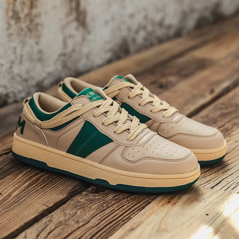 Men's Casual Sneakers Leather Material Fashion Thick Bottom Sports Shoes High Quality Brand Outdoor Running Shoes