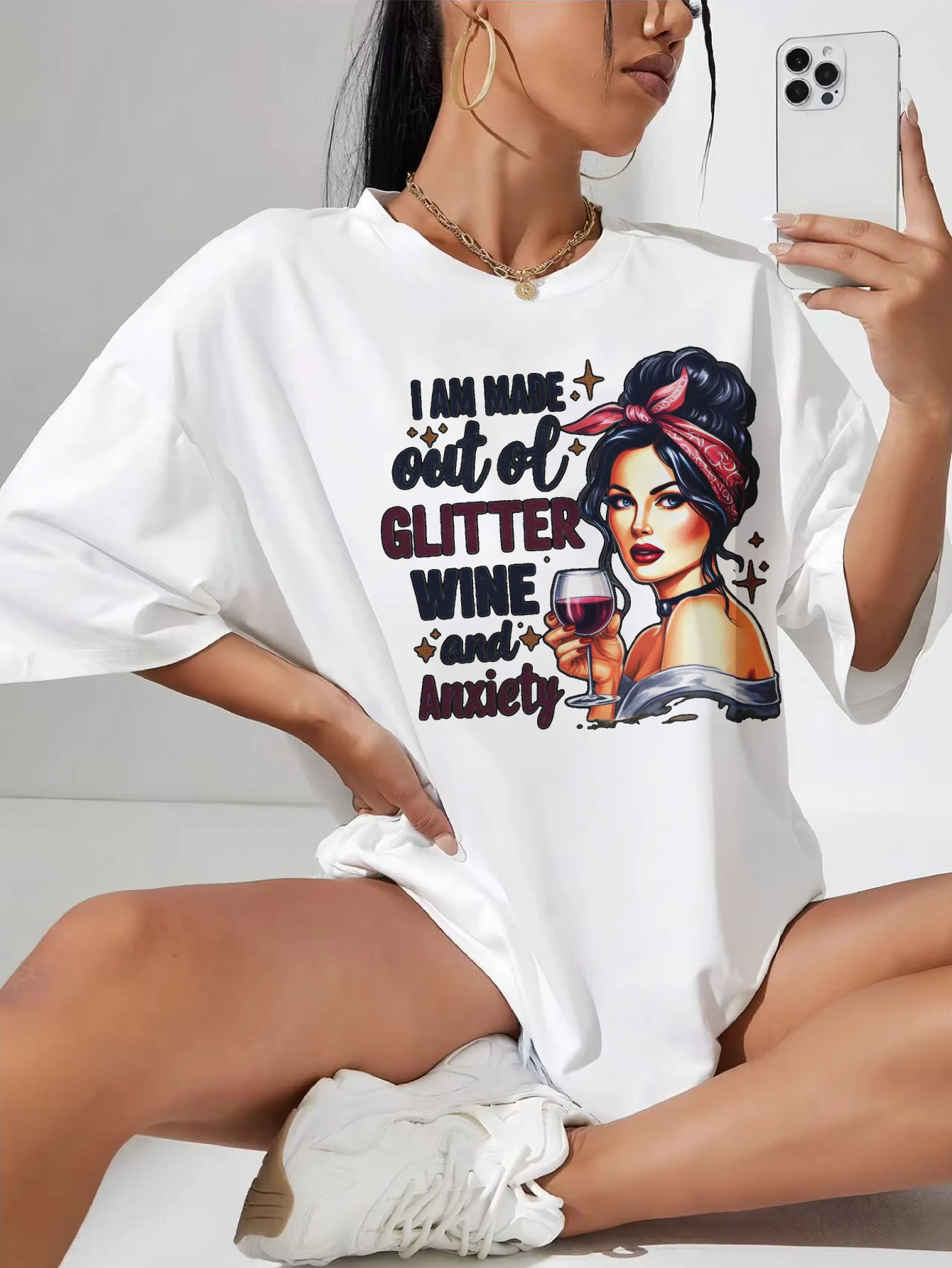 

Yes I'm Pretty Plus Size White Round Neck T-Shirt for Women Comfortable Autumn Clothes Soft Halloween Fall Holiday Outfits