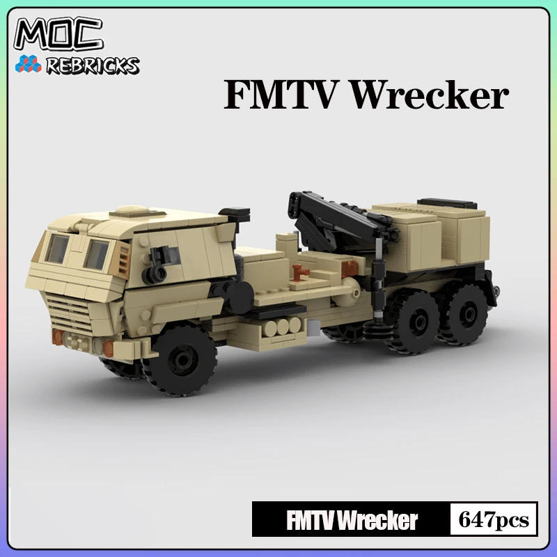 Military Warfare MOC WW2 US FMTV Wrecker Medium Tactical Vehicle Building Block Model Bricks DIY Toys for Kid Christmas Gifts