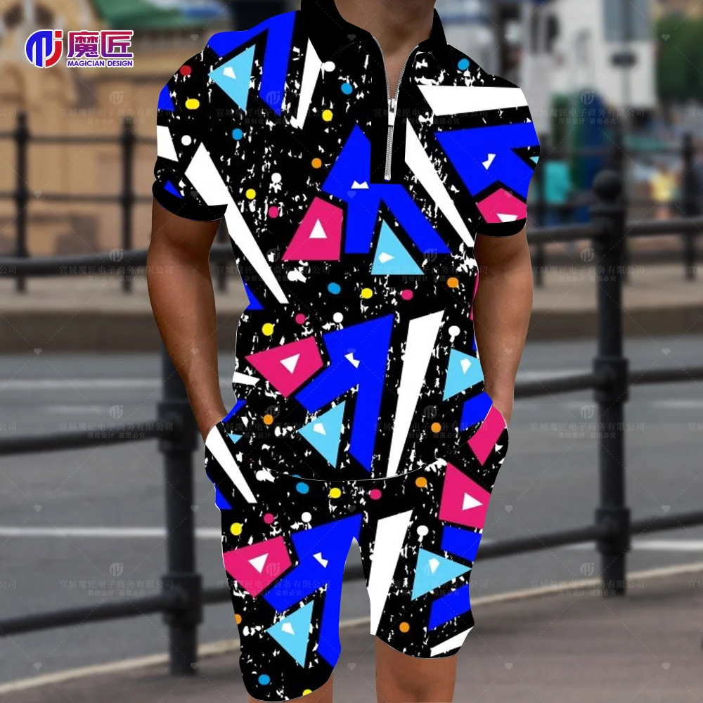 Anime 2023 New Summer Men's POLO Shirt 3D Cartoon Bomb Explosion Print Shorts Strange Shirt Harajuku Hip Hop Magic Shirt Set