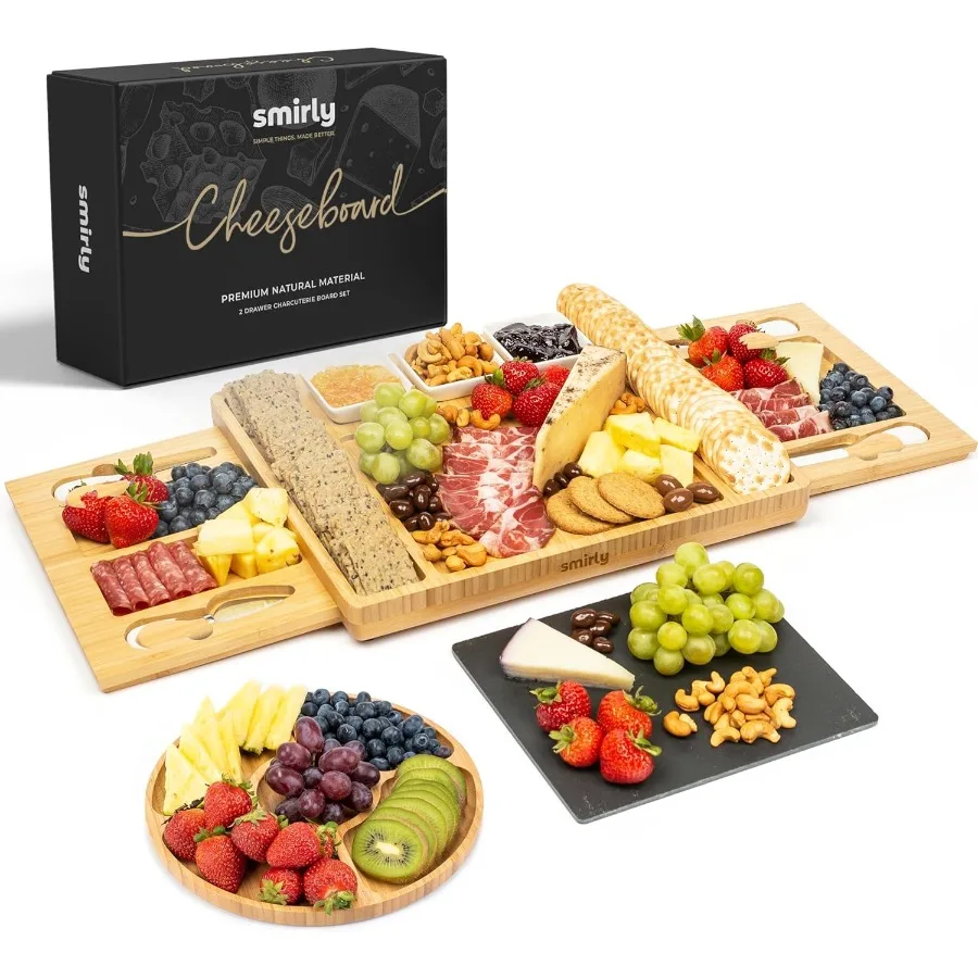 

Набор досок для мясных изделий, большая бамбуковая доска для сыра для сервировки дома, согревающие подарки, новый дом, подарок на свадьбу и свадебный душ, день рождения