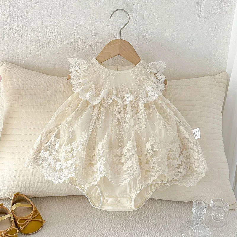 2026 New Summer Newborn Baby Girl Romper Sleeveless Cotton Mesh Splicing Toddler Baby Girls Jumpsuit 0-24M Children Clothes