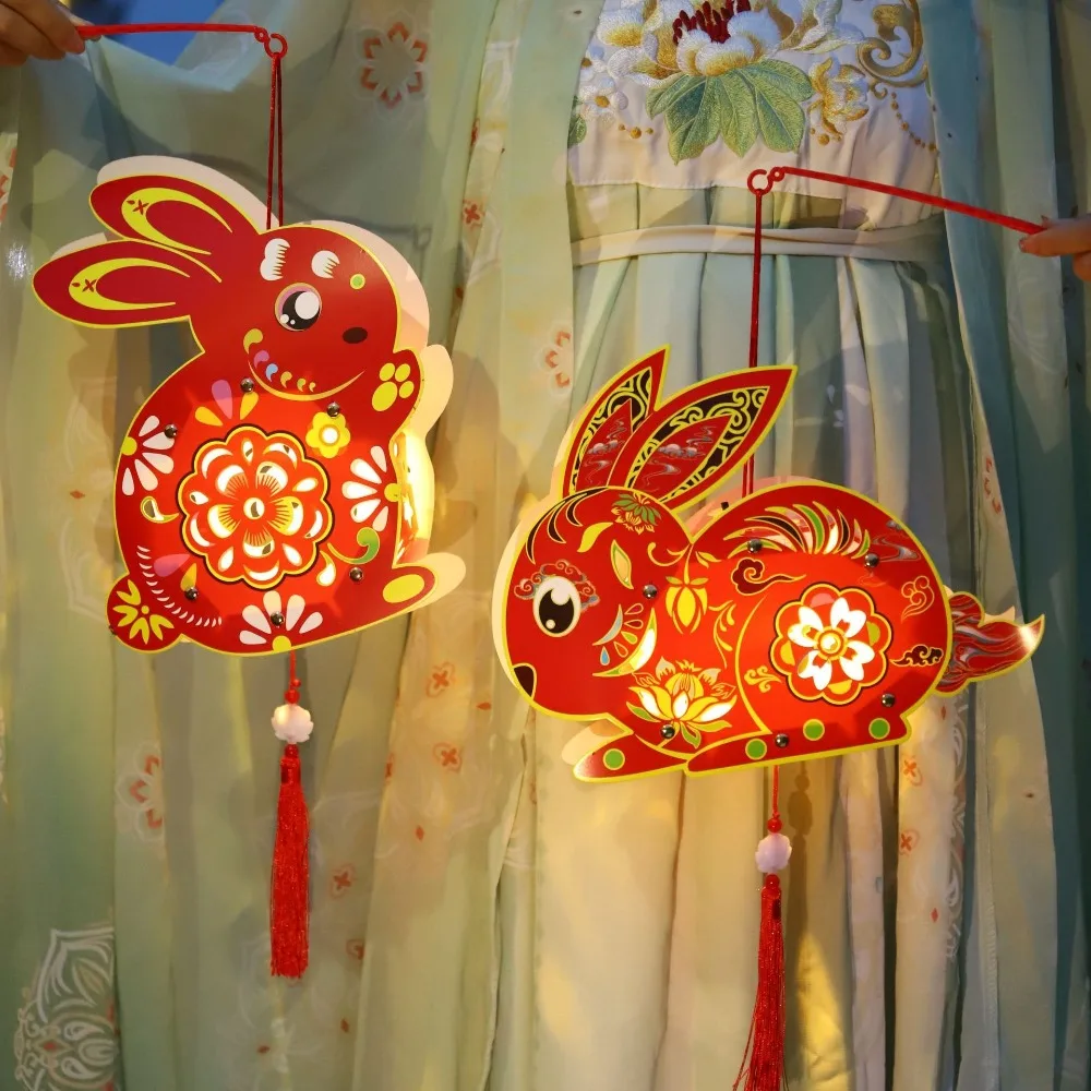 

Cartoon Mid-Autumn Festival Lantern Antique Ancient Rabbit Flower Lantern Handmade Chinese Style Lantern DIY Material Package