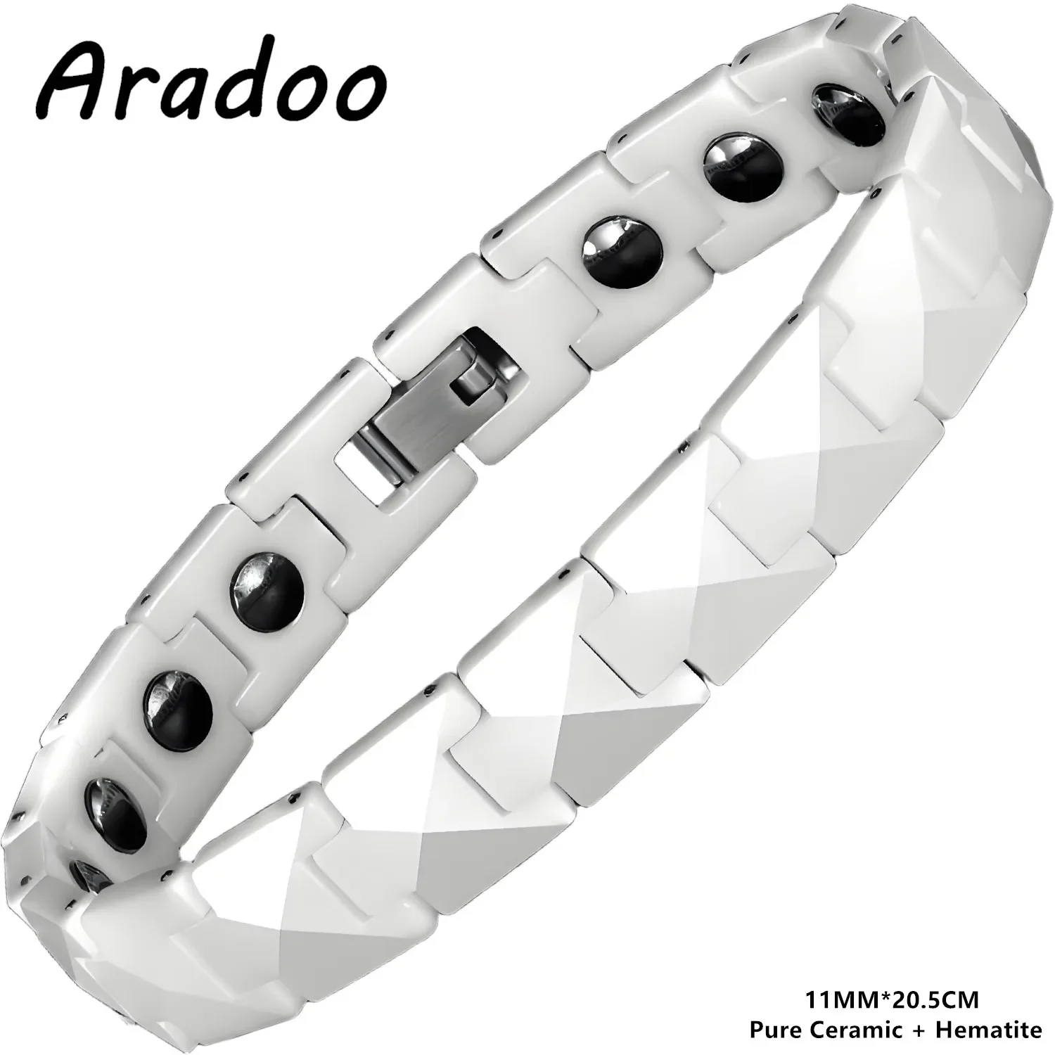 ARADOO Premium Ceramic Bracelet with Pyramid-shaped Design Hematite Magnetic Therapy Wristband Jewelry Gifts