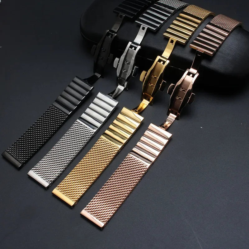 Uhrenarmbänder für Breit Omega Mesh-Uhrenarmband, Länge anpassen, Zubehör, 18 mm, 20 mm, 22 mm, 24 mm, Silber, Schwarz, Gold, besonders neu