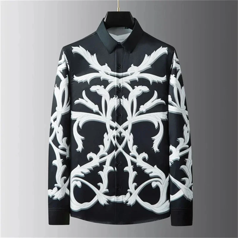 2025 Summer Solid Color Men's Long Sleeve Shirt, 3D Printed Collar Shirt, Men's and Women's Fashion Shirt, Classic Collar Design