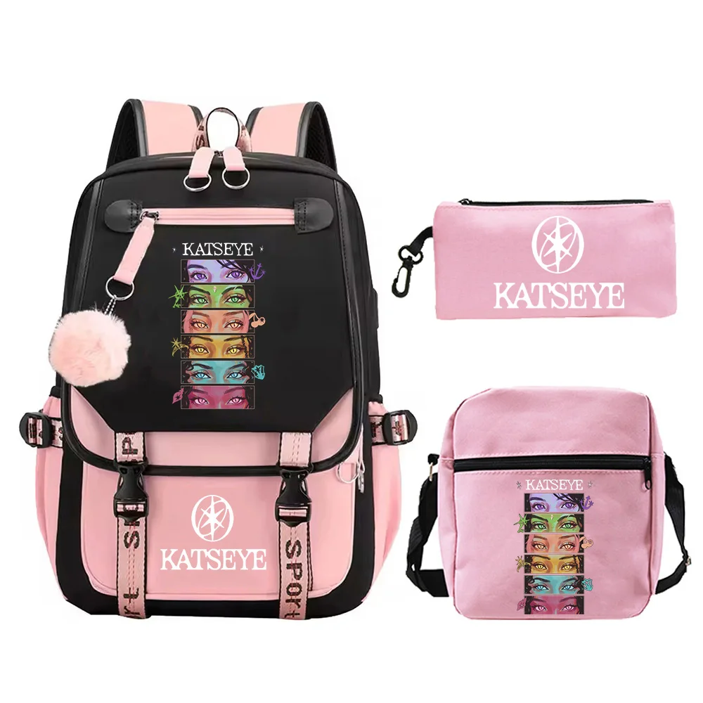 Fashion Katseye Printed Backpack Shoulder Bags Pencil Case 3pcs Set  Women Laptop Backpack Katseye School Bags for Teenage Girls