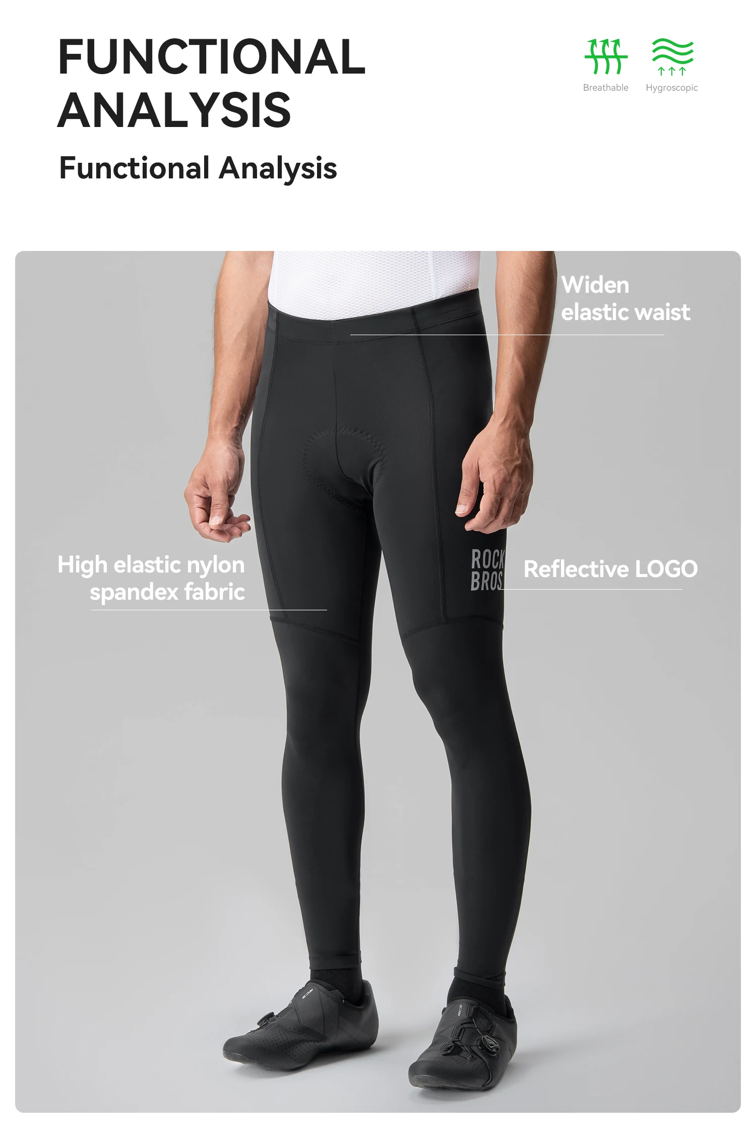 ROCKBROS Sommer-Radhose mit Stoßdämpfung, bequeme Radhose mit Polsterung, hohe Elastizität, atmungsaktiv, schnelltrocknend. – Detail 4