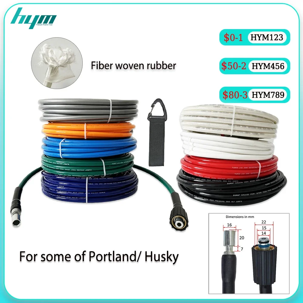 

0.5-40M For some of Portland/ Husky Two Layer Fiber Weaving High-pressure Airless Spraying Car Wash Hose M22-14&15mm connector