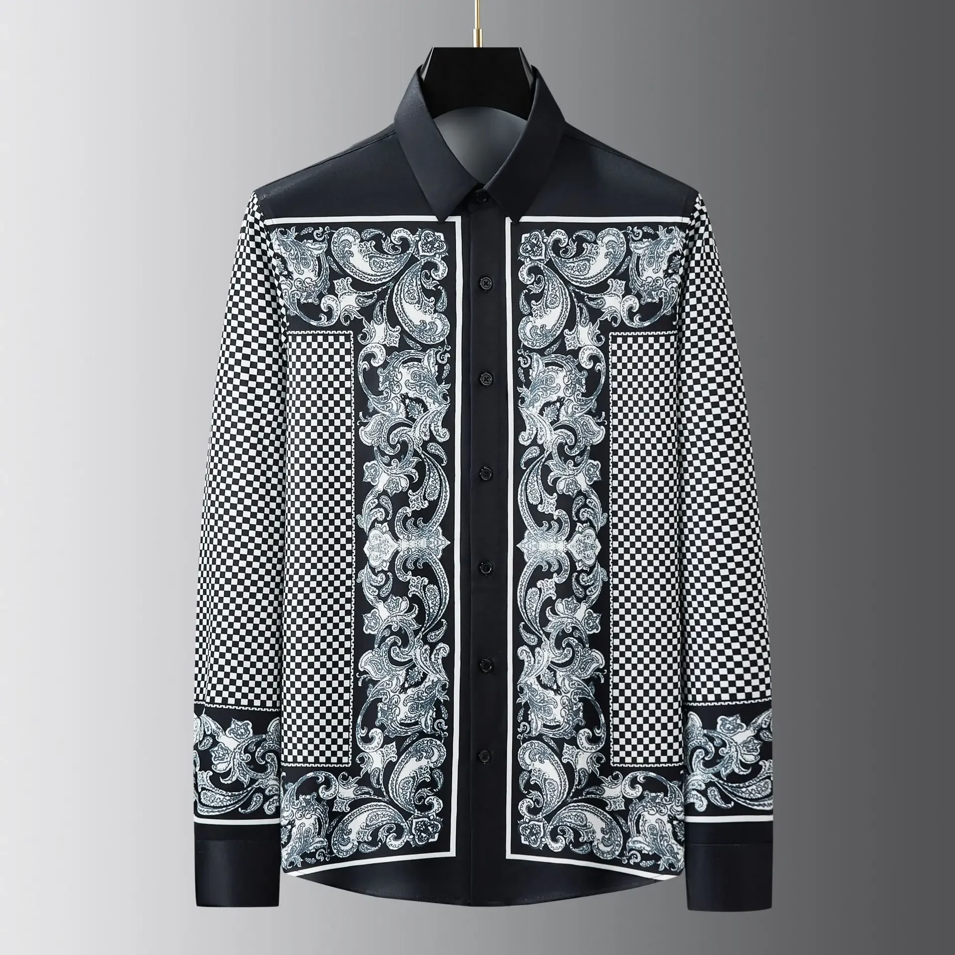 

Brand Luxury Vintage Printed Shirt Men Slim Fit Social Banquet Shirt Male Long Sleeve Slim Fit Business Casual Dress Shirts Top