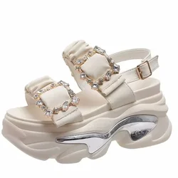 Summer High Platform Women Sandals Buckle 9CM Wedges Bling Shoes Fashion 2025 Outside Chunky Sandals Beach Casual Slides Woman