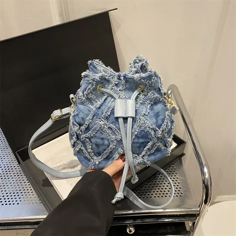 Women's New Casual Tie Dye Denim Bag, Fashionable And Versatile Bucket Bag, Niche Commuting Large Capacity Crossbody Bags