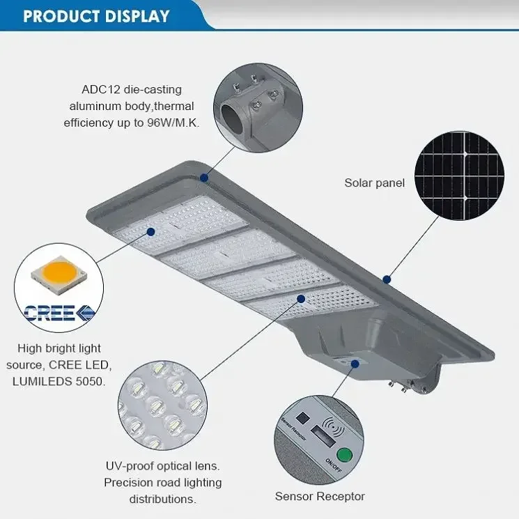 outdoor integrated aluminum Sensor led light 50w 60w 80w 100w solar street light automatic on off