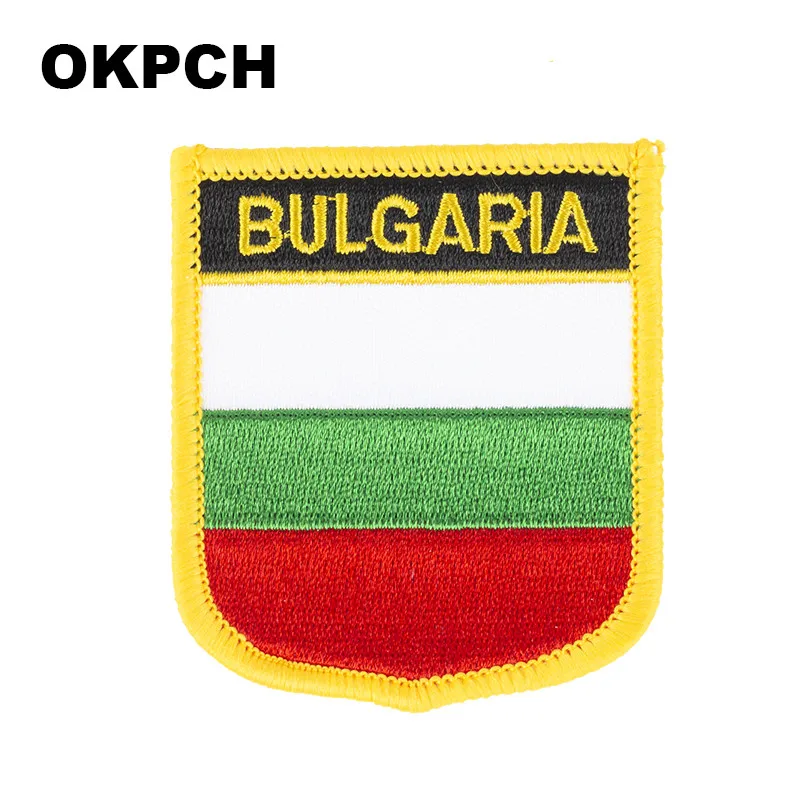 Bulgaria Flag Shield Shape Iron on Embroidery Patches Saw on Transfer Patches Sewing Applications for Clothes Back Pac