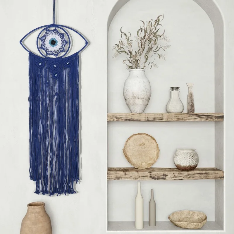 Nordic Handwoven Evil Eye Tapestry Turkish Nazar Wall Art Cotton Fringe Hanging Bohemian Home Decor Craft Unique Gift for Friend view 5