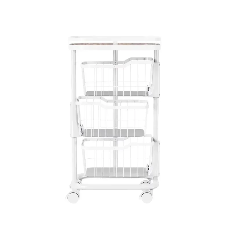 3 Tiers foldable Rolling Utility Cart with Wheels Multifunctional Metal Storage Cart Organizer Trolley Cart Trolley