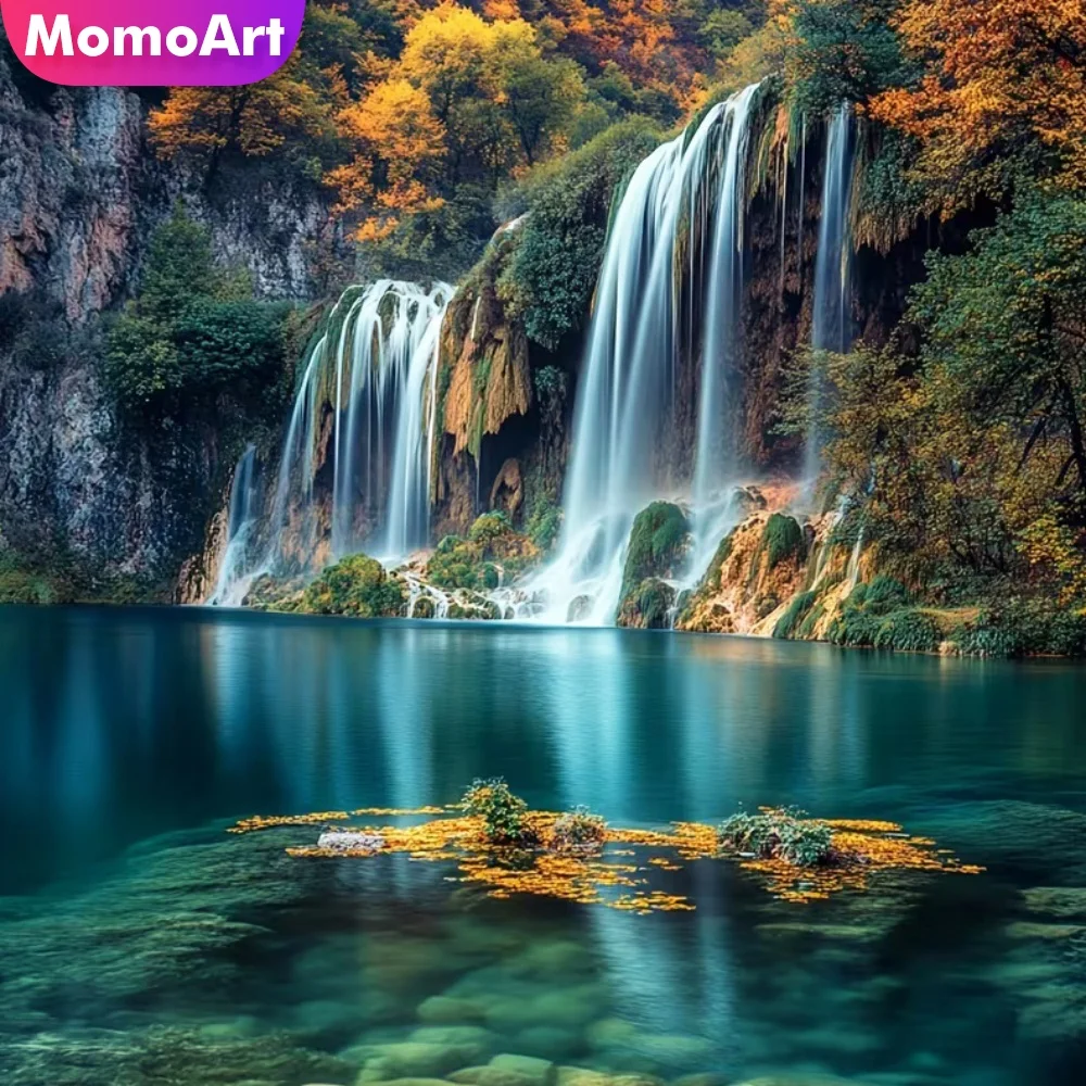 Momoart DIY Diamant-Mosaik Wasserfall-Landschaft Neue Kollektion Diamantmalerei Bastelset Stickerei Heimdekoration