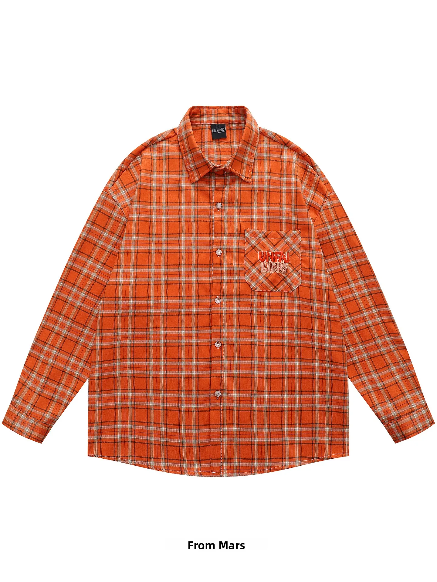 

Loose Long Sve Orange Plaid irt Casual Faion College Sle Vintage Lazy Ins from Youthful Breathable All Seasons